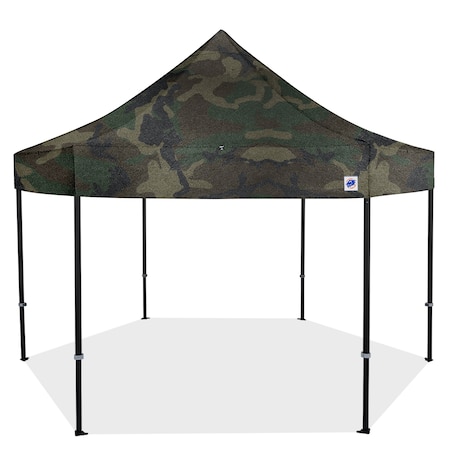 E-Z Up TAA Compliant HUB Shelter, 15' W x 15' L, Black Aluminum Frame, Woodland Camo Top HB3ALU15KFBKTWC